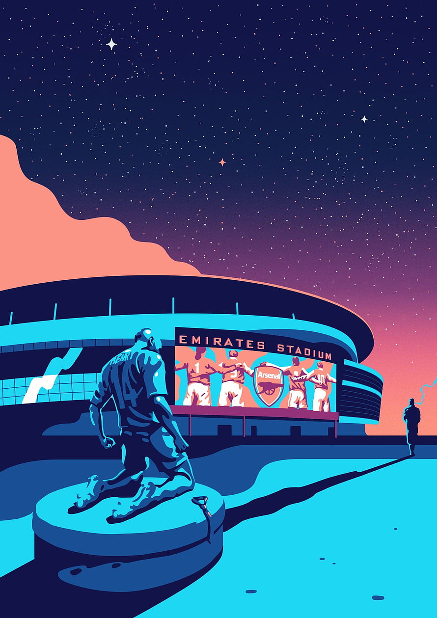Arsenal Emirates Stadium Night Illustration with Thierry Henry Statue HD phone wallpaper