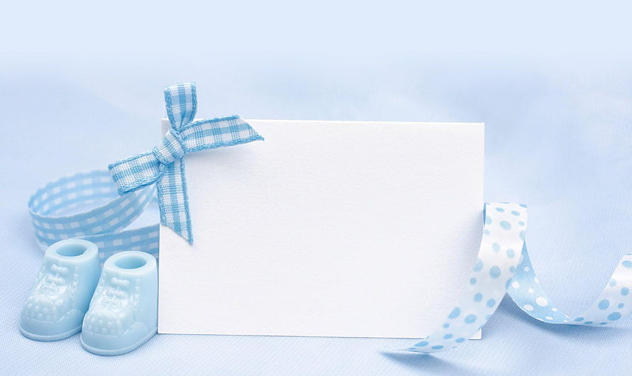 Blue Baby Booties and Gingham Ribbon on Blank Card for Christening HD wallpaper