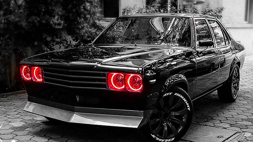 Black Hindustan Motors Contessa Classic Sedan with Red LED Headlights HD wallpaper