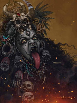 Kali Ma Dark Fantasy Portrait with Skulls and Horns by Shashank Mishra HD phone wallpaper