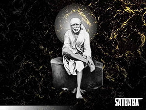 Sai Baba Portrait with Golden Marble Texture and Halo Background HD wallpaper