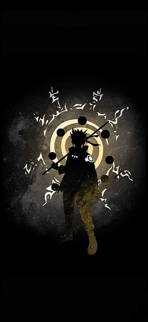 Silhouette of Madara Uchiha with Rinnegan and Six Paths Chakra Orbs HD phone wallpaper