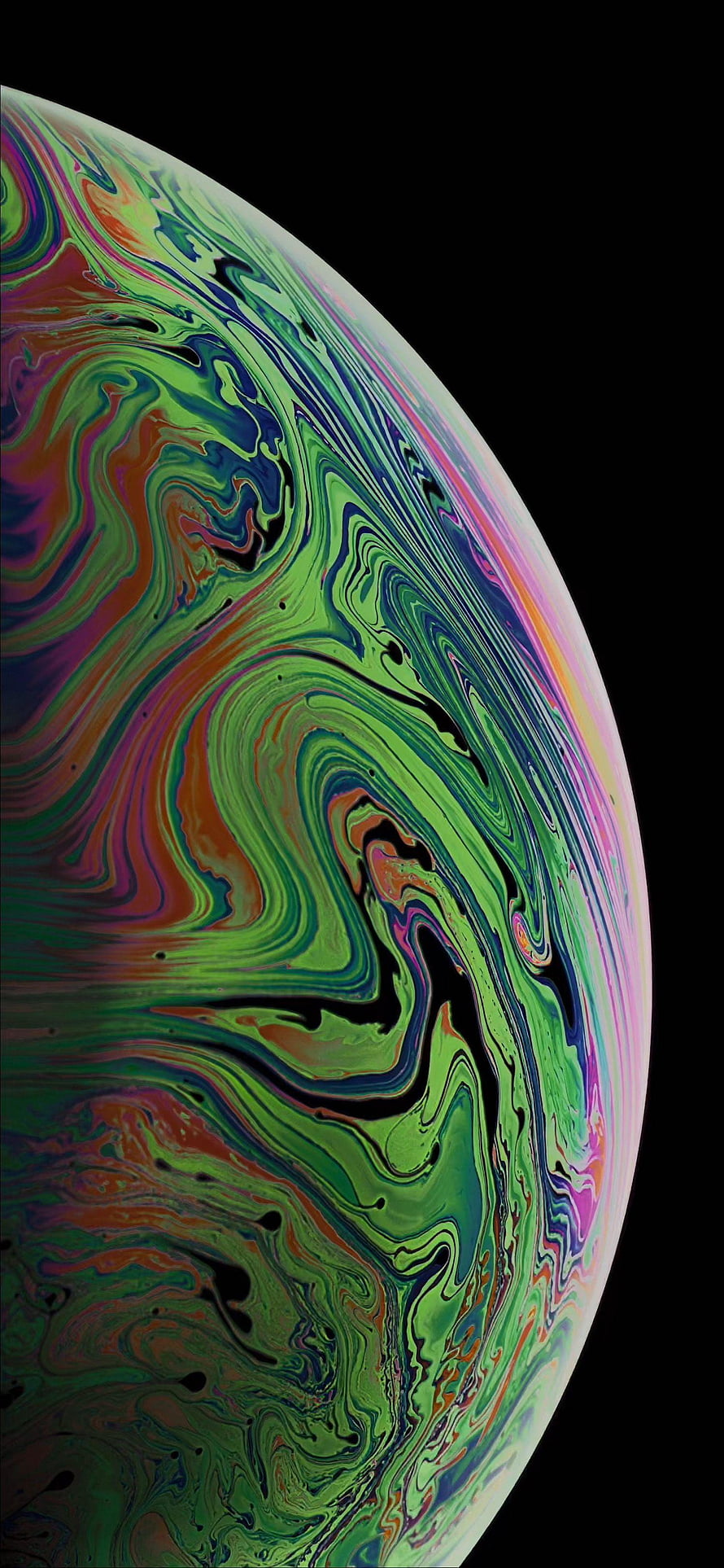Vibrant Abstract Soap Bubble With Swirling Green, Blue, And Pink Colors On Black Background HD phone wallpaper