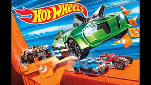 Hot Wheels Green Supercar Stunt Jump Over Orange Track Cones HD wallpaper