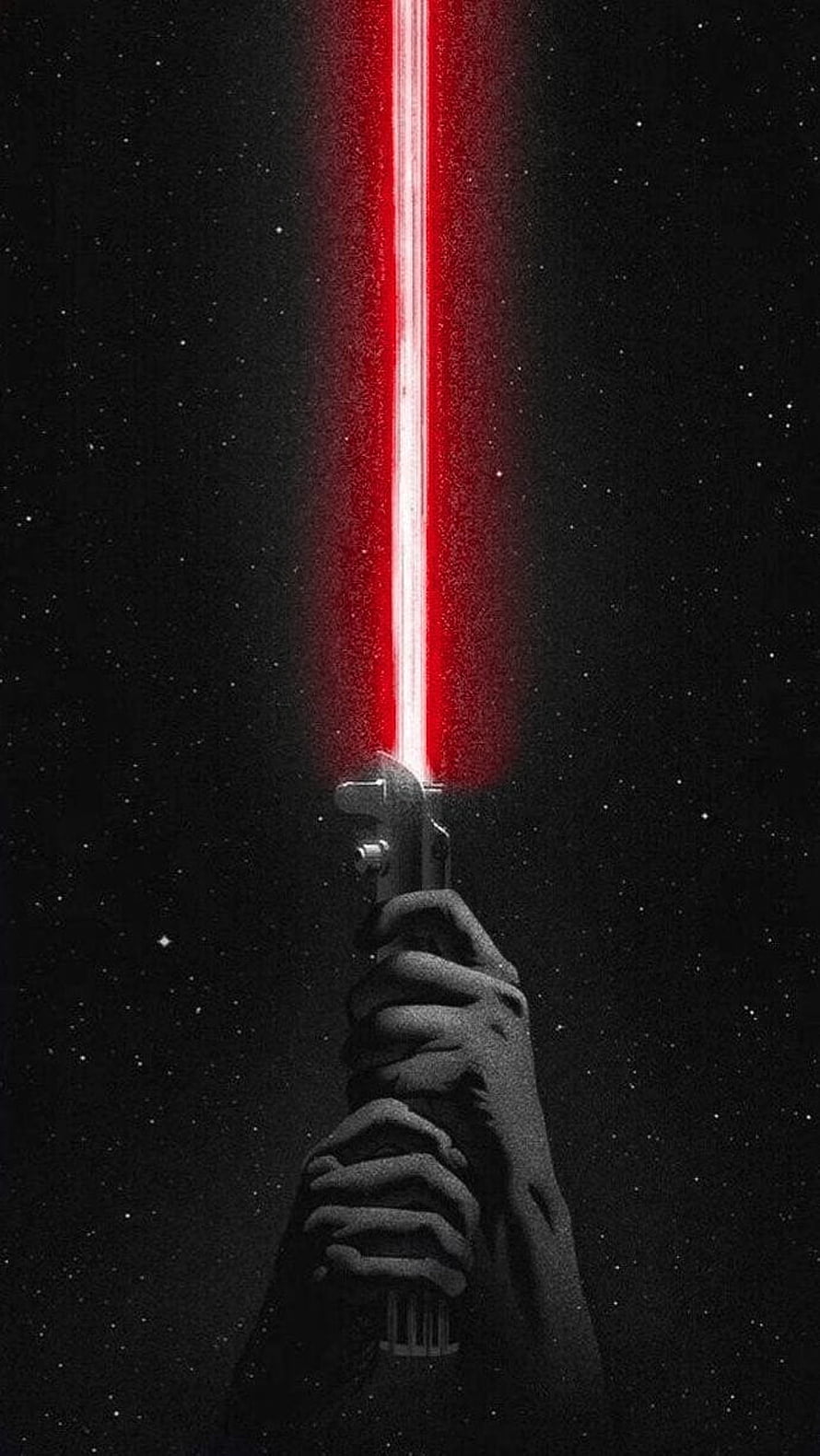 Star Wars Red Lightsaber Ignited Against Starry Space Background HD phone wallpaper