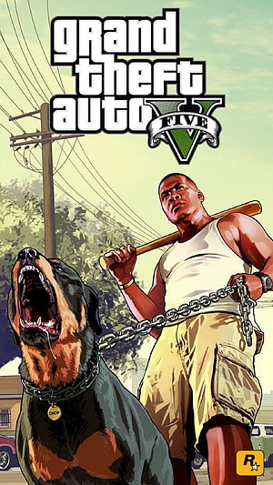 Franklin Clinton and Chop from Grand Theft Auto V Official Artwork HD phone wallpaper