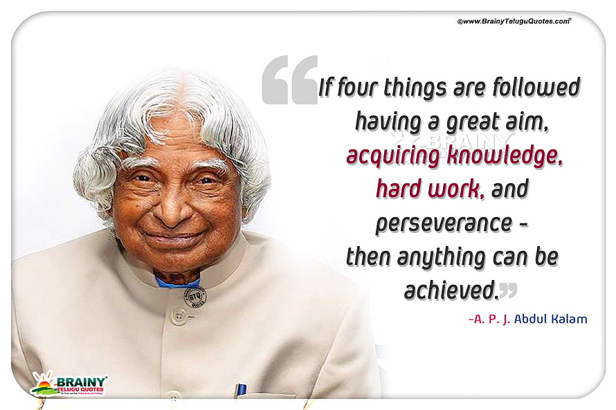 A.P.J. Abdul Kalam Portrait with Inspirational Quote on Great Aim and Perseverance HD wallpaper