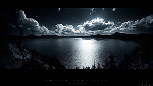 Crater Lake West Panoramic View with Dramatic Clouds and Sunlit Water Reflection HD wallpaper