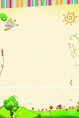 Colorful Cartoon Garden Scene with Butterfly, Sun, and Flowers on Cream Background HD phone wallpaper
