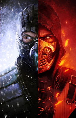 Sub-Zero and Scorpion Face Off in Mortal Kombat Fire and Ice Artwork HD phone wallpaper