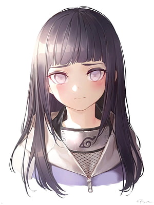 Hinata Hyuga Anime Portrait with Konoha Headband and Purple Jacket HD phone wallpaper