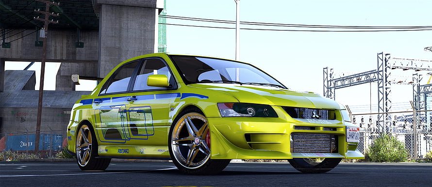 Lime Green Mitsubishi Lancer Evolution with Custom Widebody Kit and Gold Wheels HD wallpaper