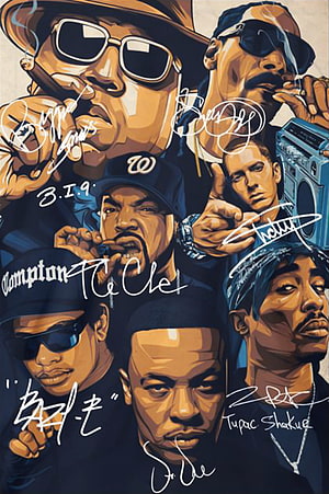 Tribute to Hip Hop Legends: Tupac, Biggie, Dr. Dre, Snoop Dogg, and Eminem Artwork HD phone wallpaper
