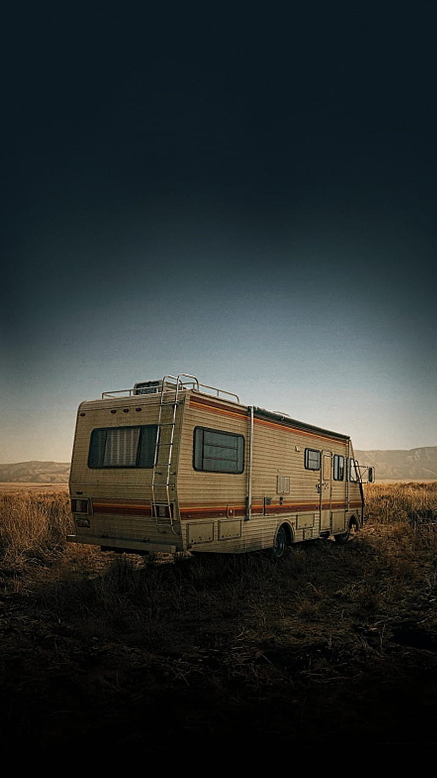Breaking Bad RV Parked in a Dry Grassland Under a Dark Moody Sky HD phone wallpaper