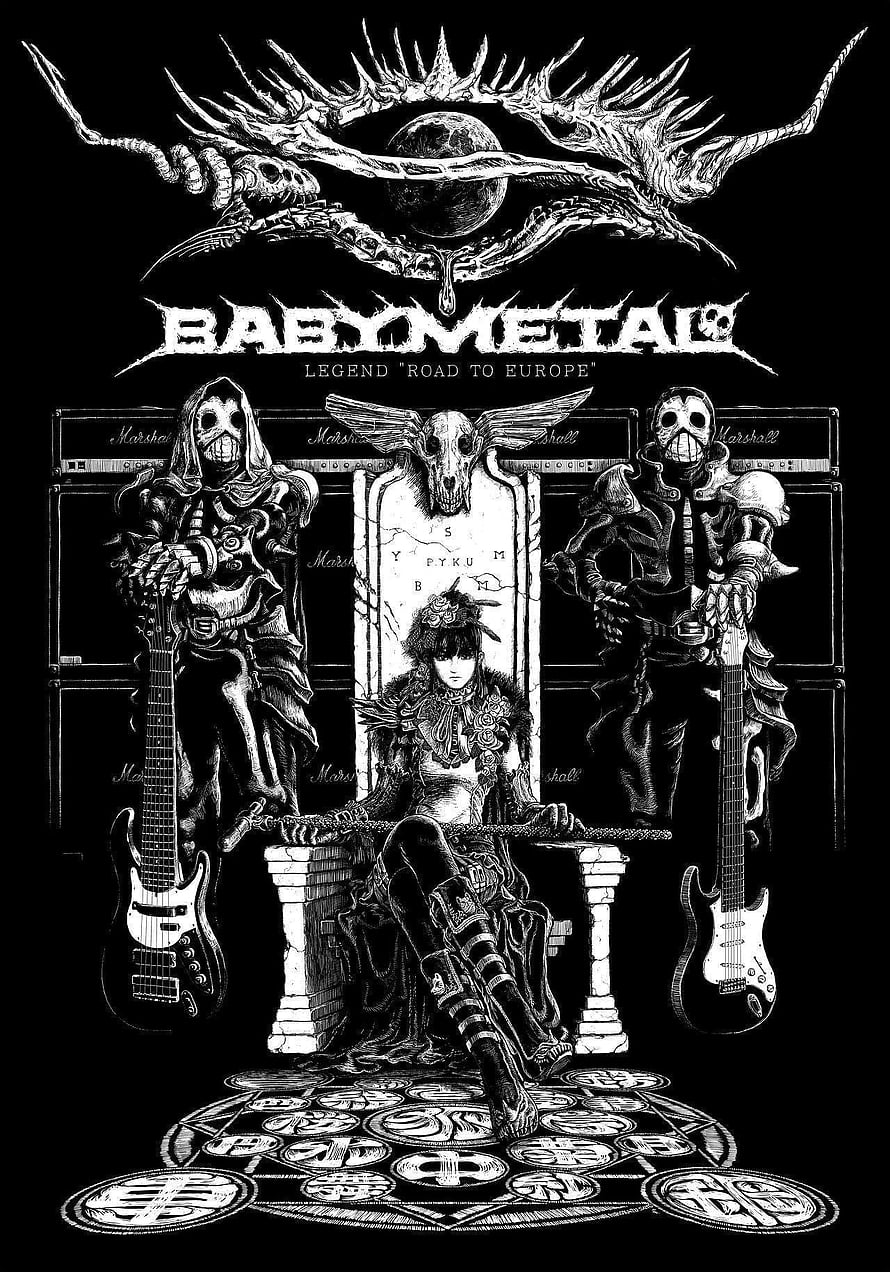 BABYMETAL Legend Road to Europe Black and White Gothic Illustration HD phone wallpaper