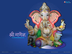 Colorful Statue of Lord Ganesha with Golden Jewelry on Blue Background HD wallpaper