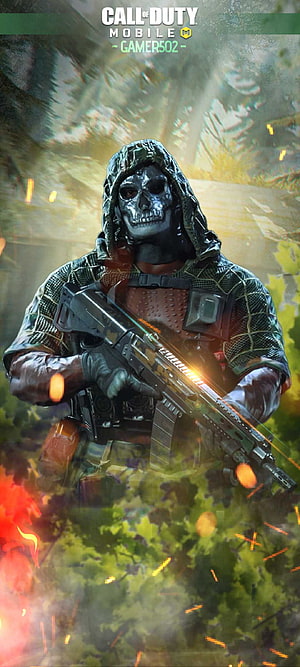 Call of Duty Mobile Ghost Soldier with Skull Mask and Assault Rifle in Forest Combat HD phone wallpaper