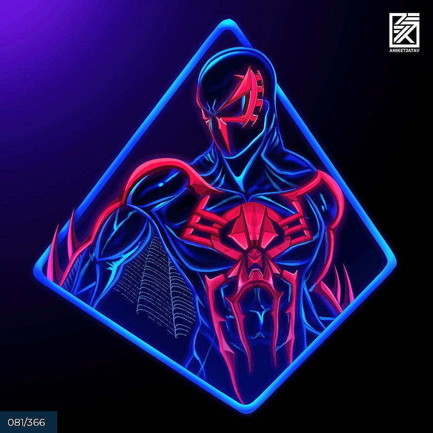 Spider-Man Neon Glow Digital Art with Blue and Red Lighting, View Spiderman Neon, iron man and spider man neon HD phone wallpaper