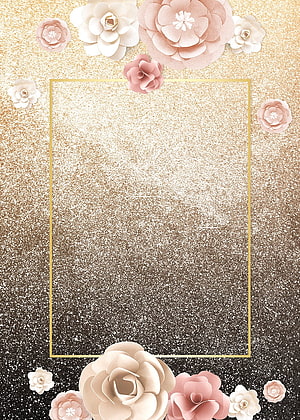 Elegant Gold Glitter Background with Pink and White Paper Flowers HD phone wallpaper