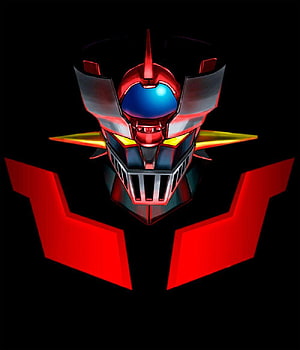 Mazinger Z Robot Head Portrait with Red Armor and Blue Visor on Black Background HD phone wallpaper