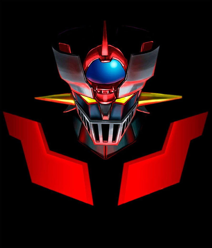 Mazinger Z Robot Head Portrait with Red Armor and Blue Visor on Black Background HD phone wallpaper