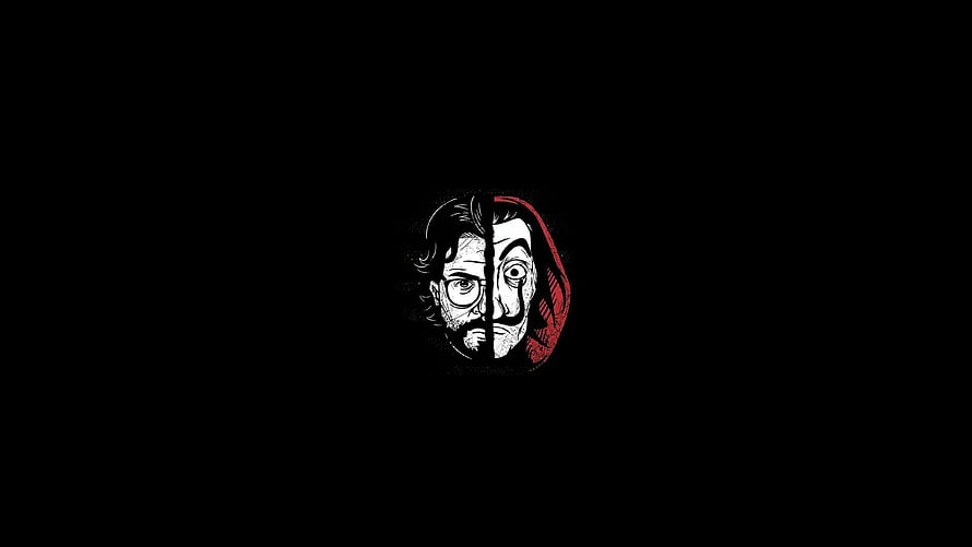 Money Heist Dual Face Illustration on Black Background HD wallpaper