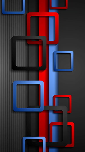 Abstract Geometric Wallpaper With Red Blue And Black Overlapping Squares On Dark Background HD phone wallpaper