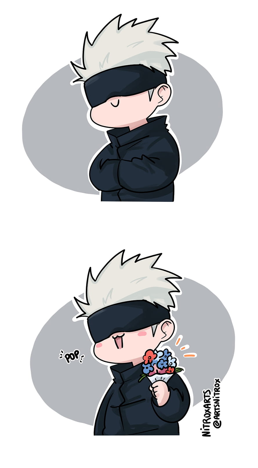 Chibi Gojo Satoru from Jujutsu Kaisen Holding a Flower Bouquet HD phone wallpaper