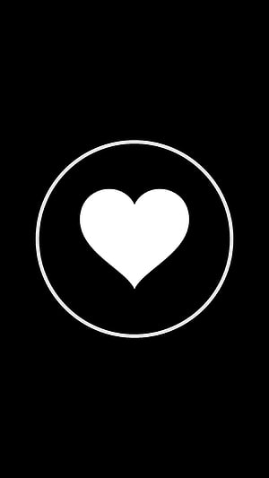 Minimalist White Heart Icon Inside Circle On Black Background HD phone wallpaper