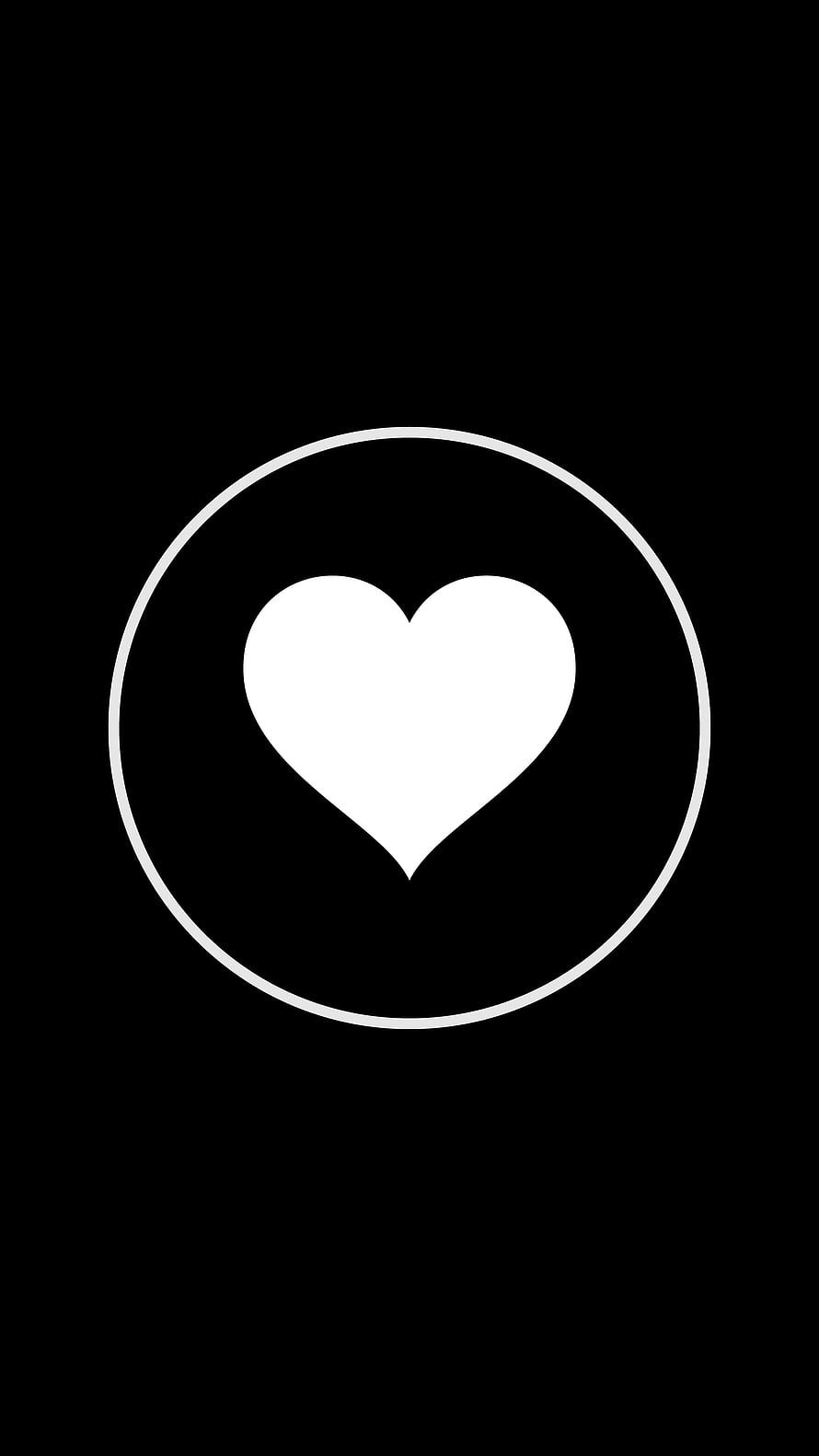 Minimalist White Heart Icon Inside Circle On Black Background HD phone wallpaper
