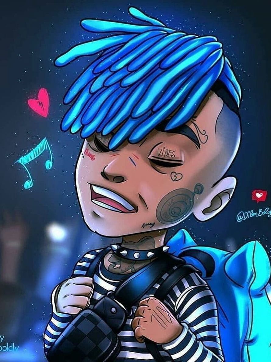 XXXTentacion Chibi Cartoon Portrait With Blue Dreads And Streetwear HD phone wallpaper