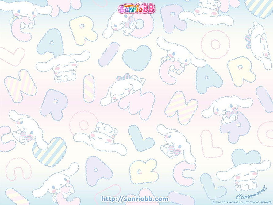 Cinnamoroll pastel pattern wallpaper with fluffy letters and hearts HD wallpaper
