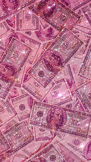 Pink Glittery Hundred Dollar Bills Aesthetic Wallpaper HD phone wallpaper