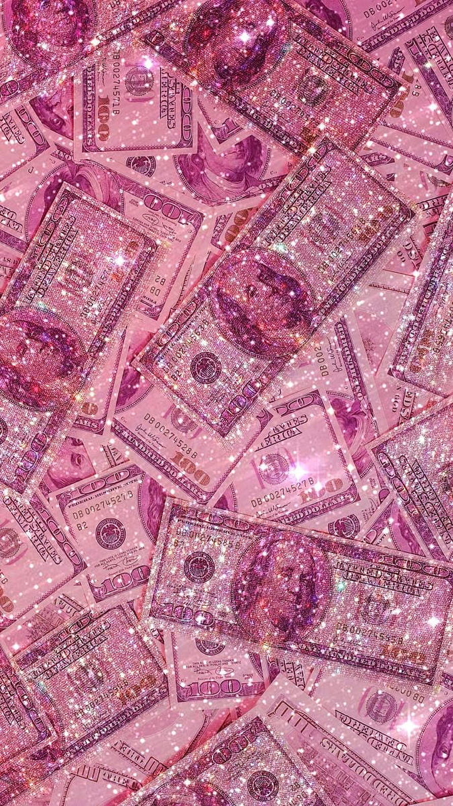 Pink Glittery Hundred Dollar Bills Aesthetic Wallpaper HD phone wallpaper