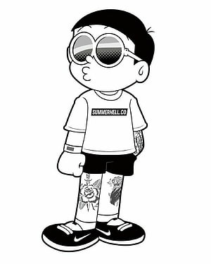 Nobita Nobi Gangster Style Cartoon Illustration with Tattoos and Sunglasses HD phone wallpaper