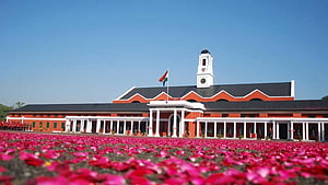 Indian Military Academy Dehradun Building With Rose Petal Carpet And National Flag HD wallpaper