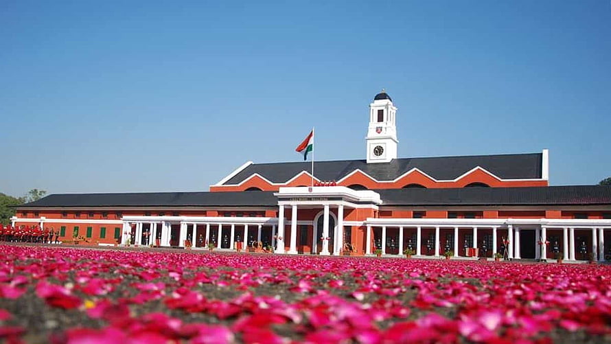 Indian Military Academy Dehradun Building With Rose Petal Carpet And National Flag HD wallpaper