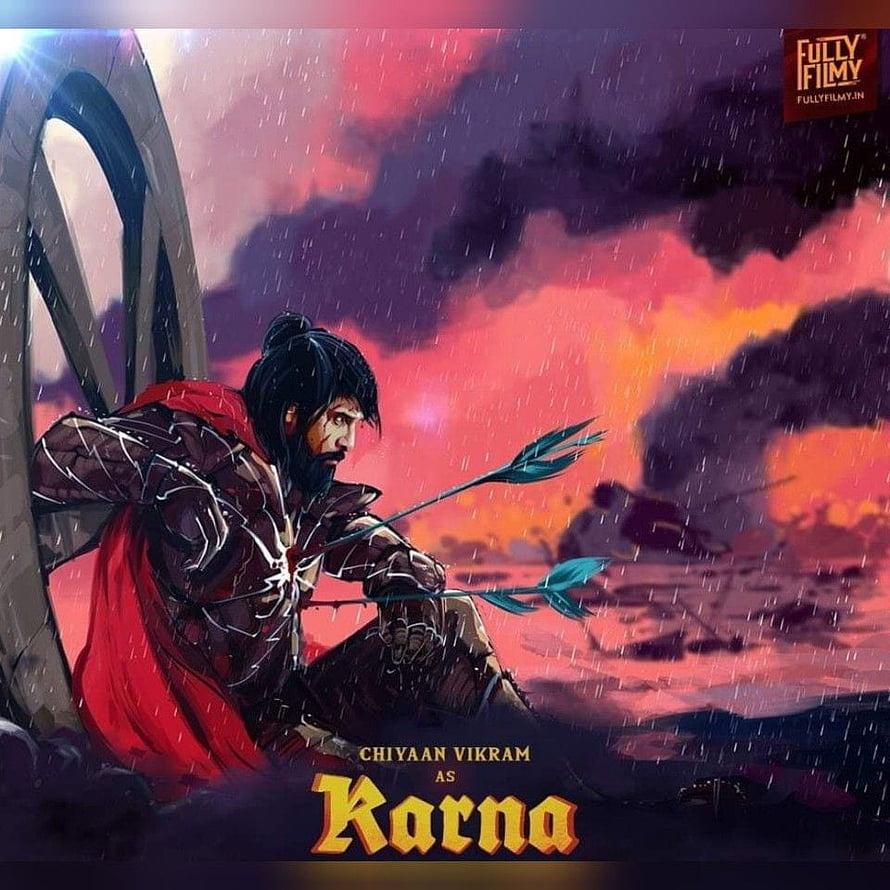 Karna warrior character concept art with bow and arrow in rain HD phone wallpaper