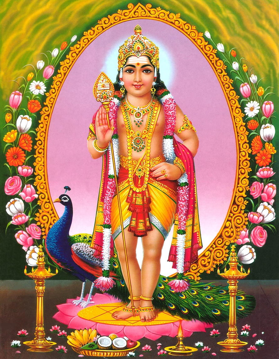 Lord Murugan Hindu God Illustration with Peacock and Floral Mandala, Best 4 Murugan on Hip, lord muruga 3d HD phone wallpaper