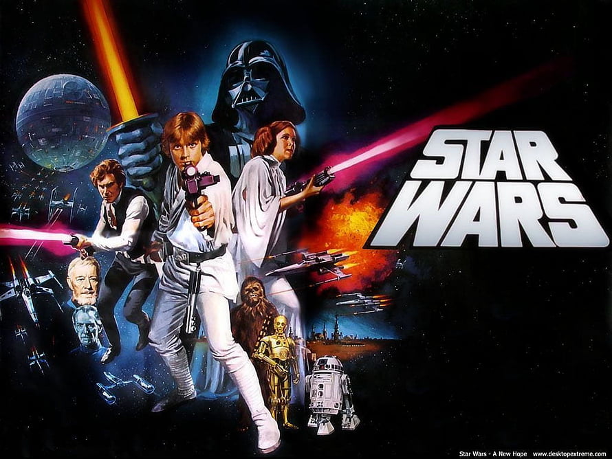 Star Wars A New Hope Classic Movie Poster with Darth Vader and Main Characters HD wallpaper