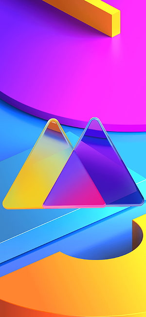 Vibrant 3D Abstract Geometric Shapes With Glass Pyramids And Colorful Curved Surfaces HD phone wallpaper