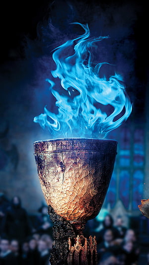 Harry Potter Goblet of Fire with Blue Flame and Dark Fantasy Atmosphere HD phone wallpaper