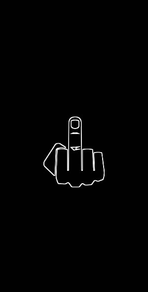 Minimalist White Line Art of a Middle Finger Gesture on a Black Background HD phone wallpaper