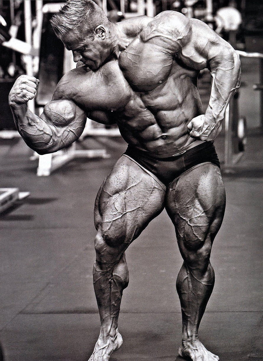 Jay Cutler Black and White Bodybuilding Pose in the Gym HD phone wallpaper