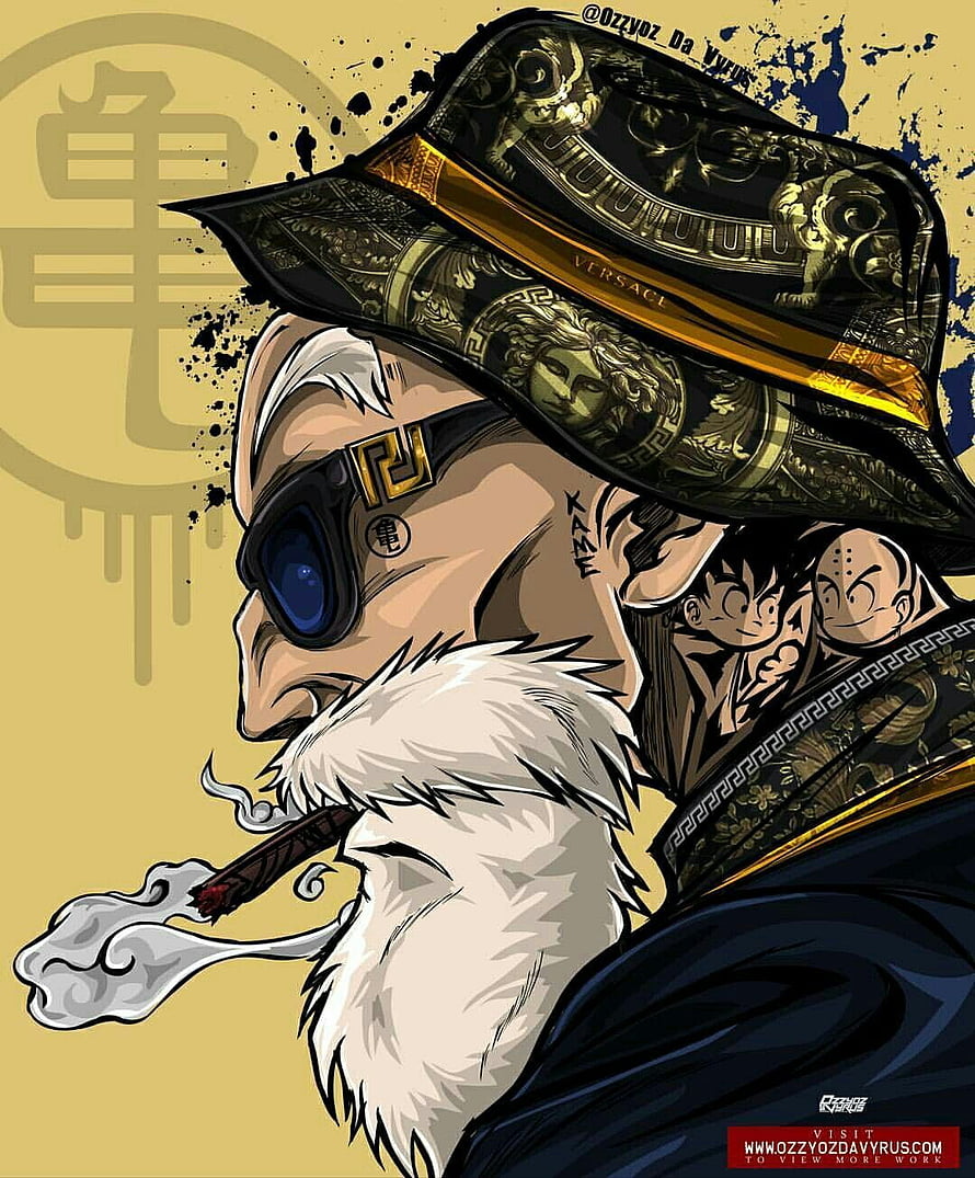Master Roshi in Versace Hat and Sunglasses with Cigar HD phone wallpaper