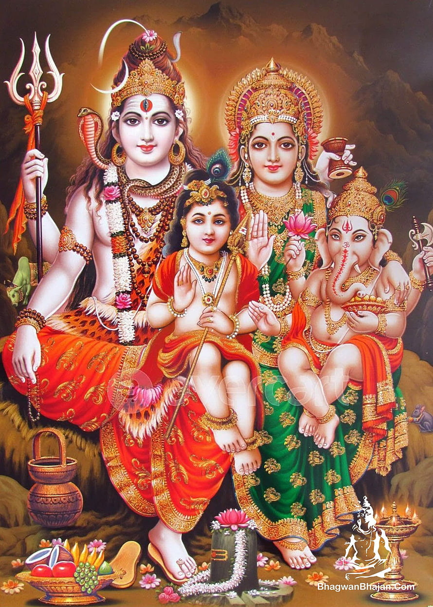 Hindu Deities Shiva Parvati Kartikeya Ganesha Family Portrait HD phone wallpaper