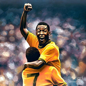Pele Celebrating Victory in Yellow Jersey Digital Art HD wallpaper