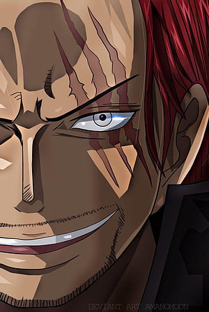 Shanks from One Piece anime character close-up portrait with red hair and facial scars HD phone wallpaper