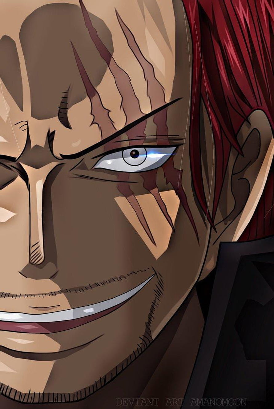 Shanks from One Piece anime character close-up portrait with red hair and facial scars HD phone wallpaper