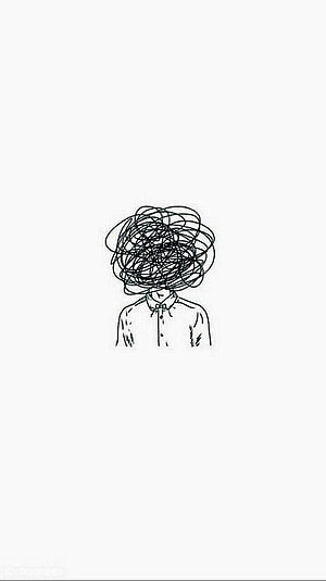 Minimalist Line Drawing of a Person with a Tangled Scribble Head Representing Overthinking HD phone wallpaper